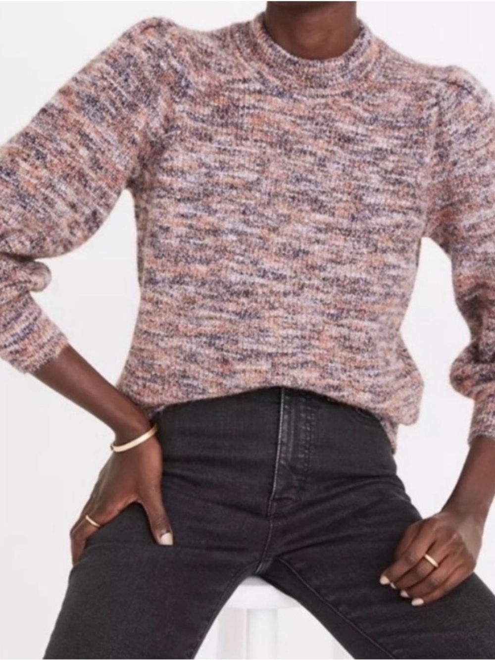 Madewell Eaton Puff Sleeve Space Dyed Sweater